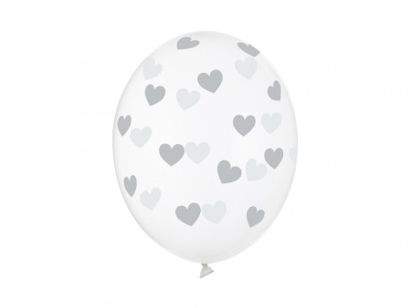 Ballonger Blanke med sølvhjerter 30cm 6stk