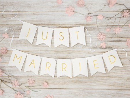 Banner Just Married hvit 15x155cm