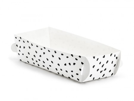 Snack Tallerkener hvit med sorte prikker 6.6x15 x4cm 6stk PL